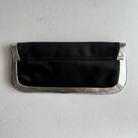 Ann Taylor Mini Satin Black Silver Purse Clutch Modern Design Evening Bag - Picture 2 of 9